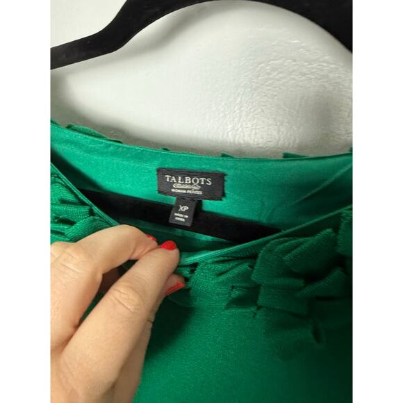 Talbots Green Ruffle Bow Neck Silk Cotton Lightweight Sweater Women's XL Petite - Picture 7 of 7